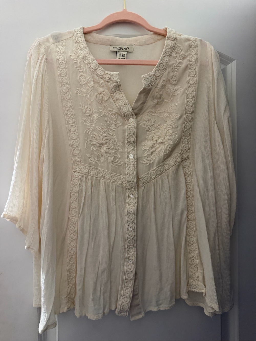 Rachel Zoe Ivory Embroidered Boho Top